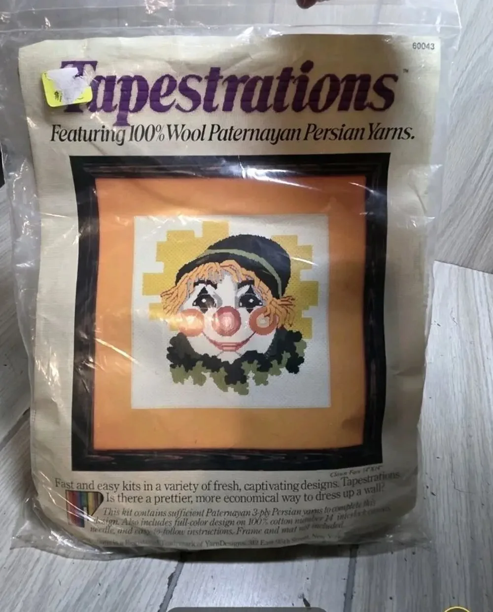 Vtg Tapestrations Needlepoint Kit Clown Face Persian Wool 14x14